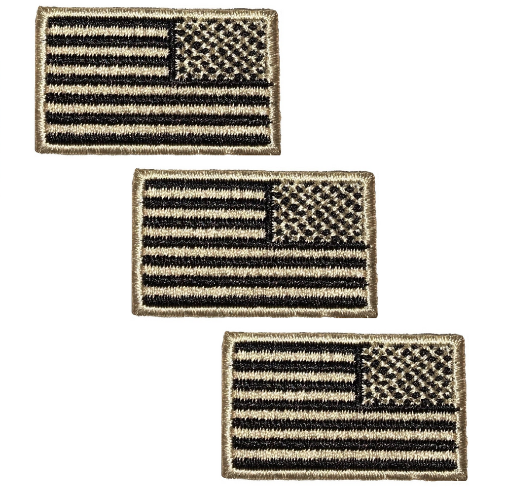 Small Reverse USA Flag Patch - Right Side Tan/Black Embroidered